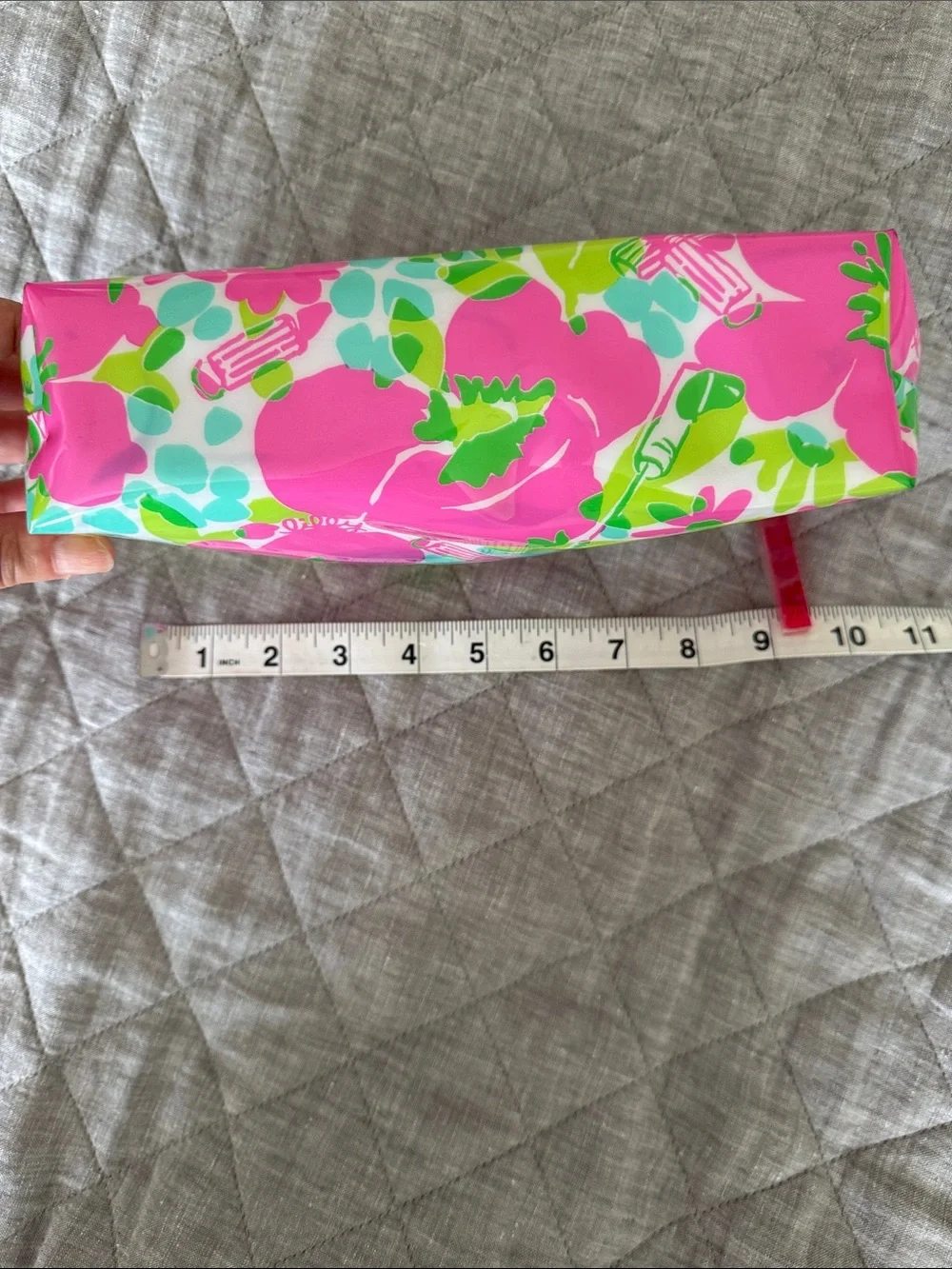 Lilly Pulitzer Pink Green Aqua Floral Vinyl Pouch with Gold Trim
